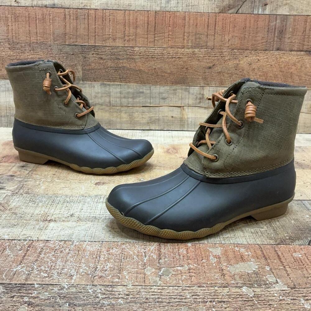 Sperry Rain Boots Womens Size 9 40 Brown Rubber Ankle Zip Lace Up STS99729